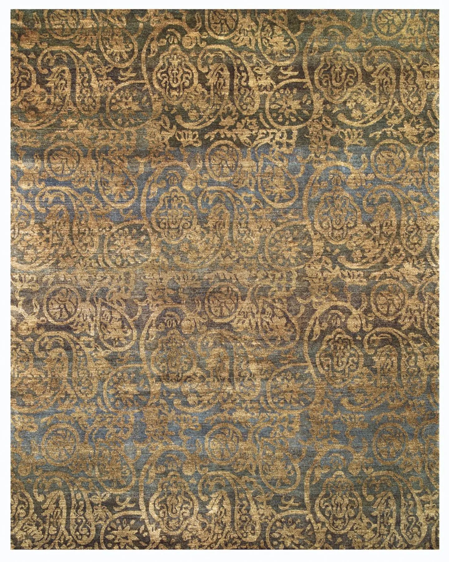 4' X 6' Brown Gold And Blue Wool Paisley Hand Knotted Area Rug Homeroots Home Decor