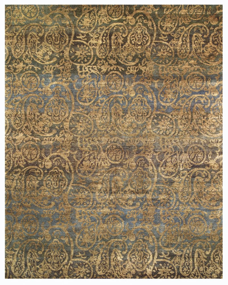 4' X 6' Brown Gold And Blue Wool Paisley Hand Knotted Area Rug Homeroots Home Decor