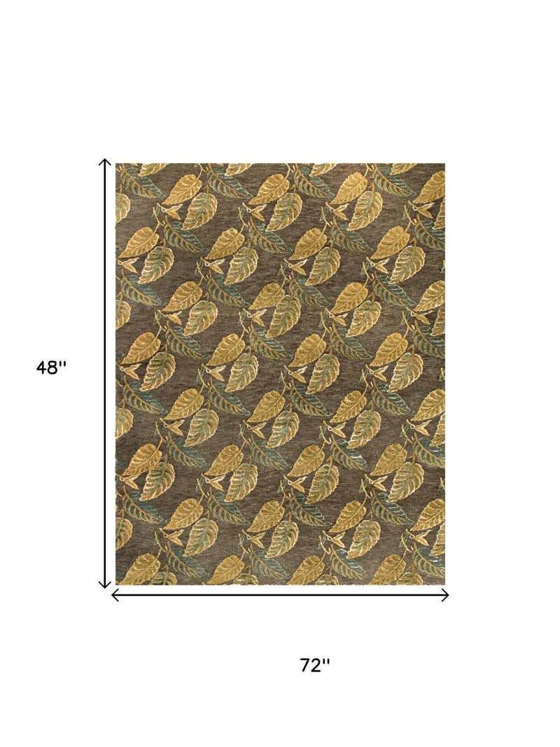 4' X 6' Brown Gold And Gray Floral Hand Knotted Area Rug Homeroots Home Decor