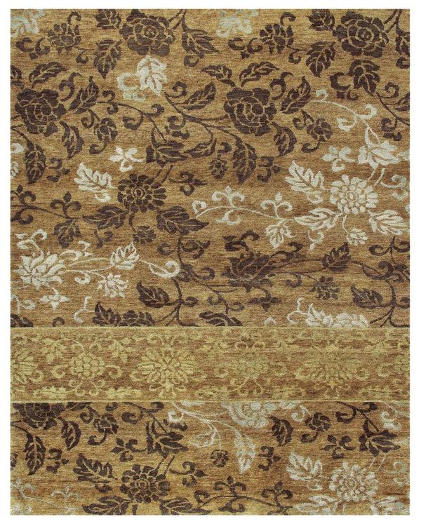4' X 6' Brown Gold And Tan Floral Hand Knotted Area Rug Homeroots Home Decor