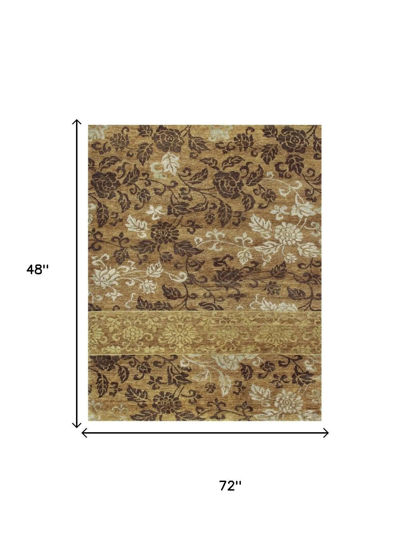 4' X 6' Brown Gold And Tan Floral Hand Knotted Area Rug Homeroots Home Decor