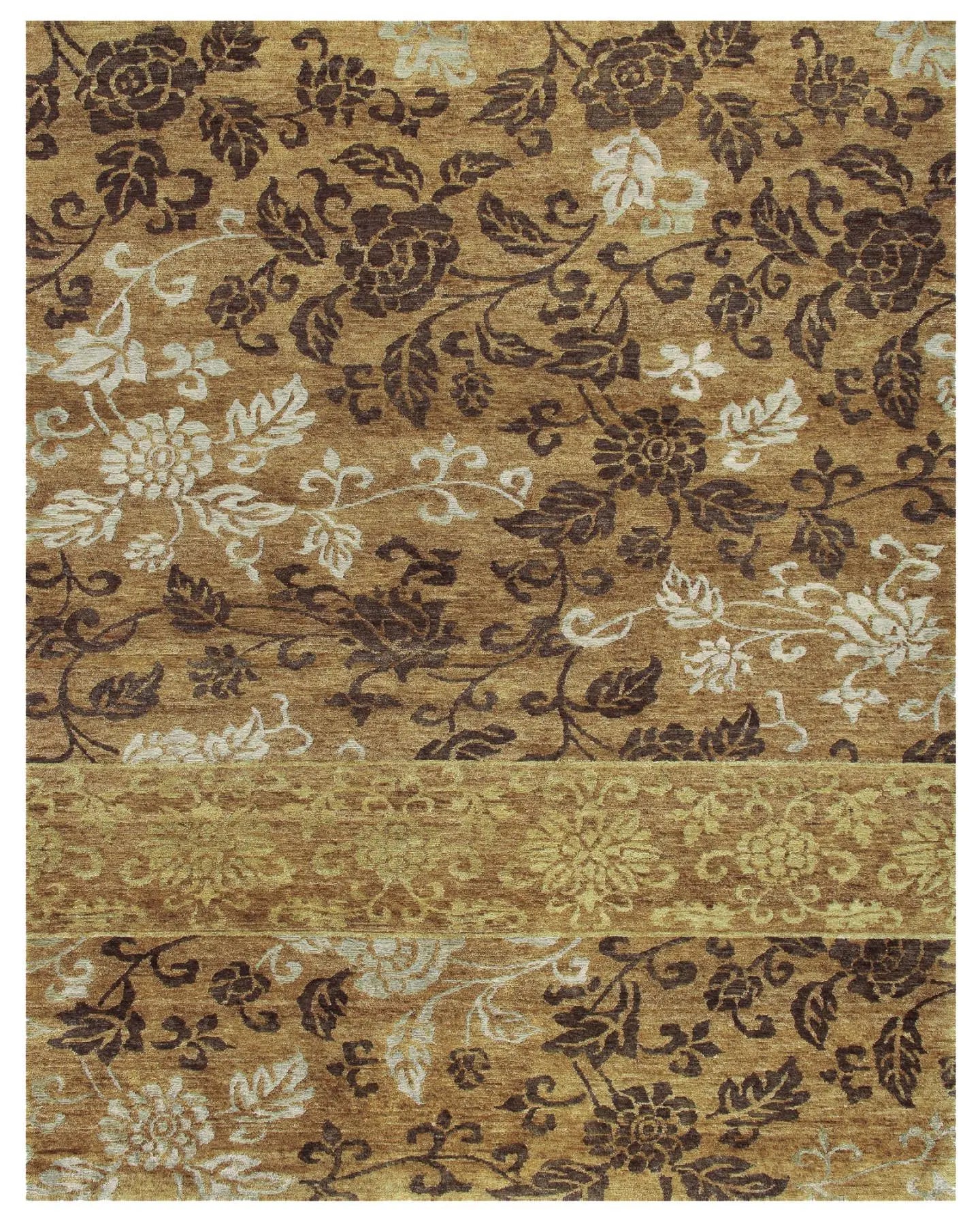 4' X 6' Brown Gold And Tan Floral Hand Knotted Area Rug Homeroots Home Decor