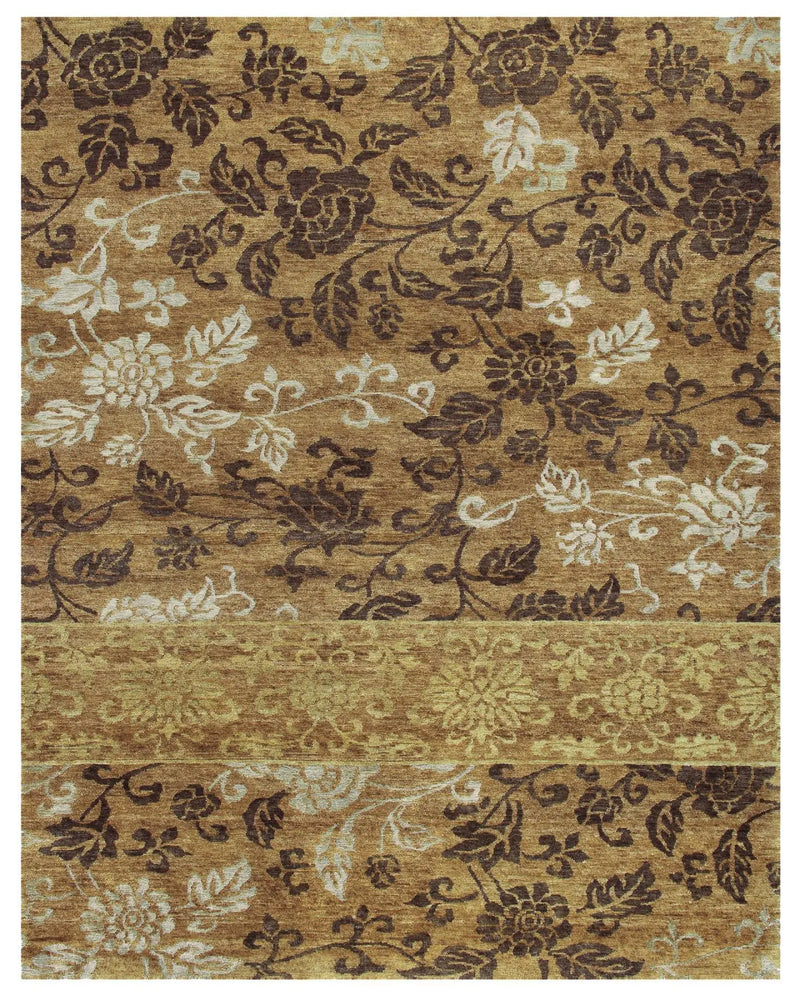 4' X 6' Brown Gold And Tan Floral Hand Knotted Area Rug Homeroots Home Decor