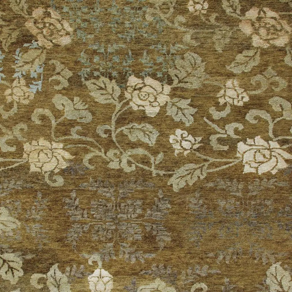 4' X 6' Brown Green And Blue Floral Hand Knotted Area Rug Homeroots Home Decor
