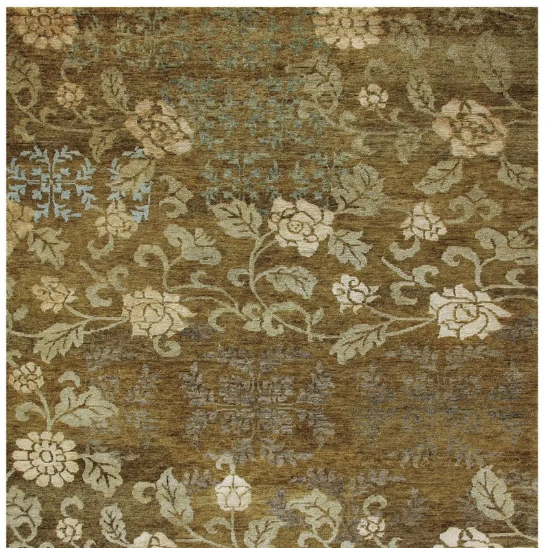 4' X 6' Brown Green And Blue Floral Hand Knotted Area Rug Homeroots Home Decor