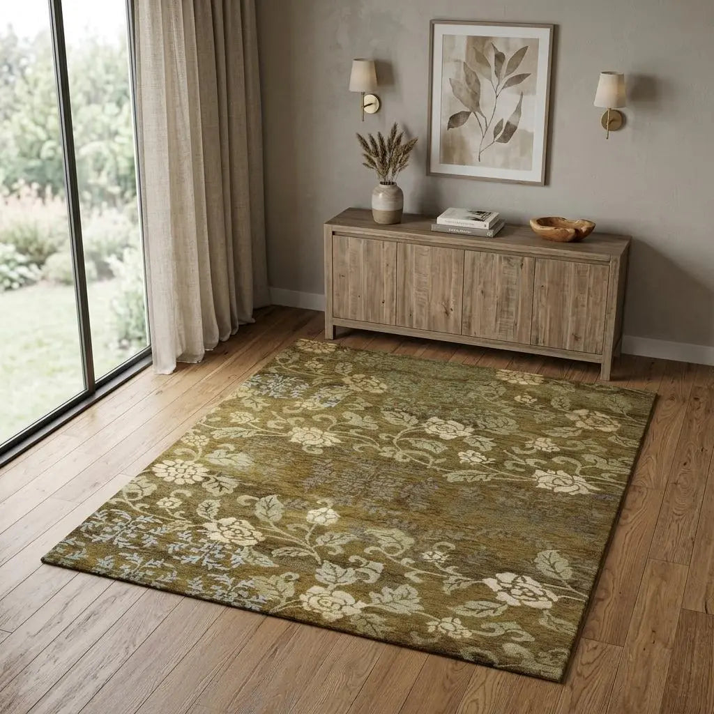 4' X 6' Brown Green And Blue Floral Hand Knotted Area Rug Homeroots Home Decor
