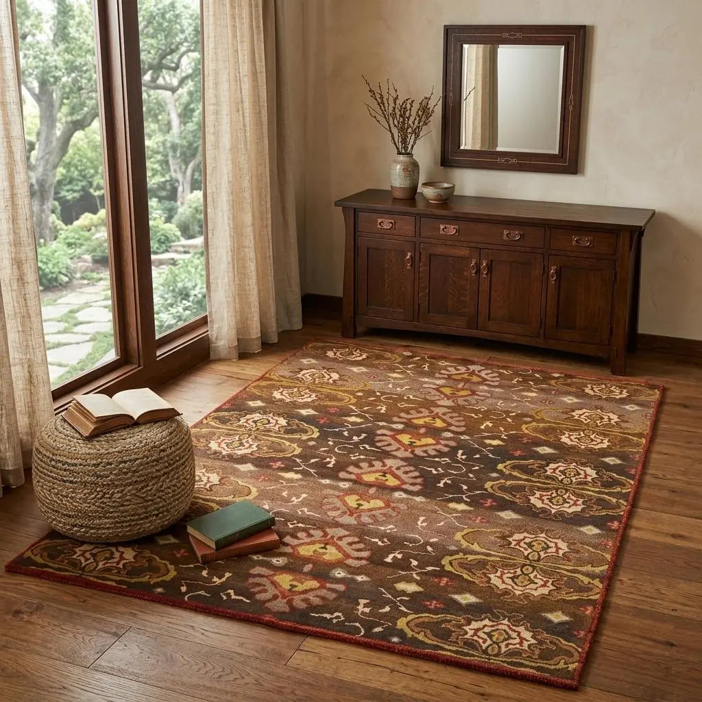 4' X 6' Brown Red And Tan Wool Ikat Hand Knotted Area Rug Homeroots Home Decor
