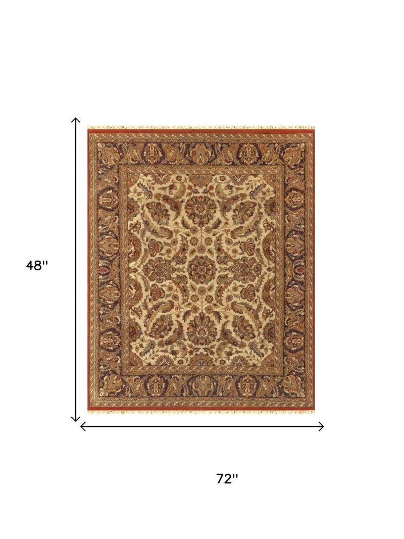 4' X 6' Brown Tan And Red Wool Oriental Hand Knotted Area Rug With Fringe Homeroots Home Decor