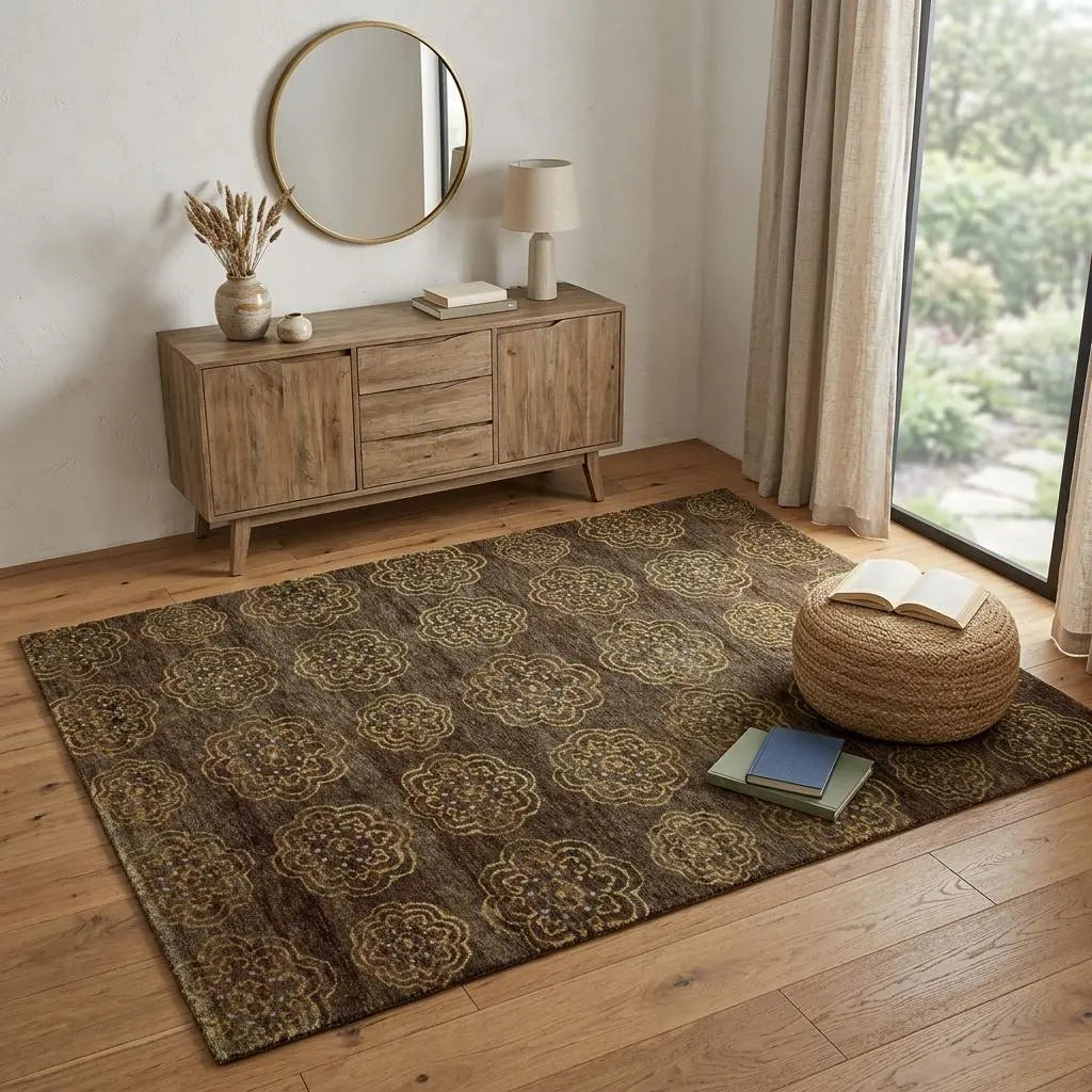 4' X 6' Brown Yellow And Gold Floral Hand Knotted Area Rug Homeroots Home Decor