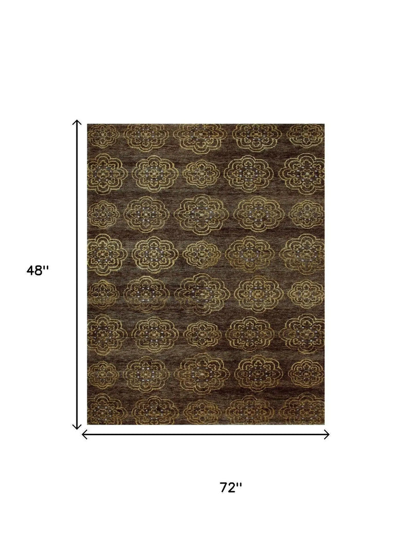 4' X 6' Brown Yellow And Gold Floral Hand Knotted Area Rug Homeroots Home Decor