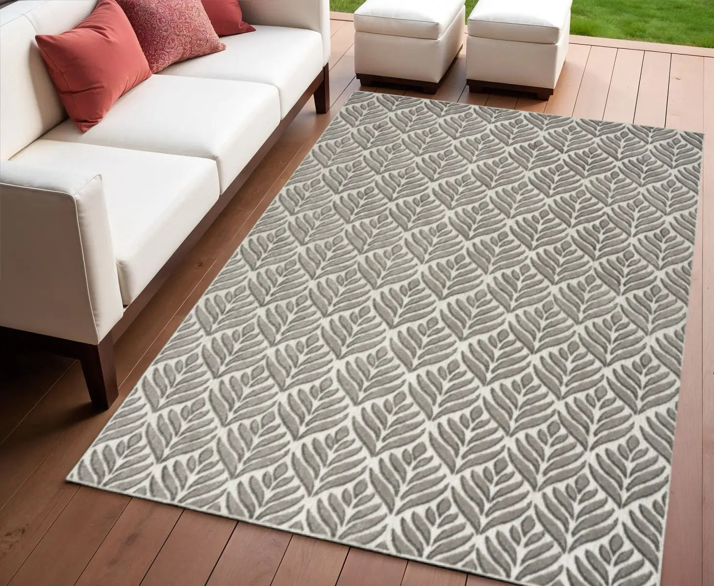 4' X 6' Charcoal Floral Stain Resistant Non Skid Area Rug Homeroots Outdoor