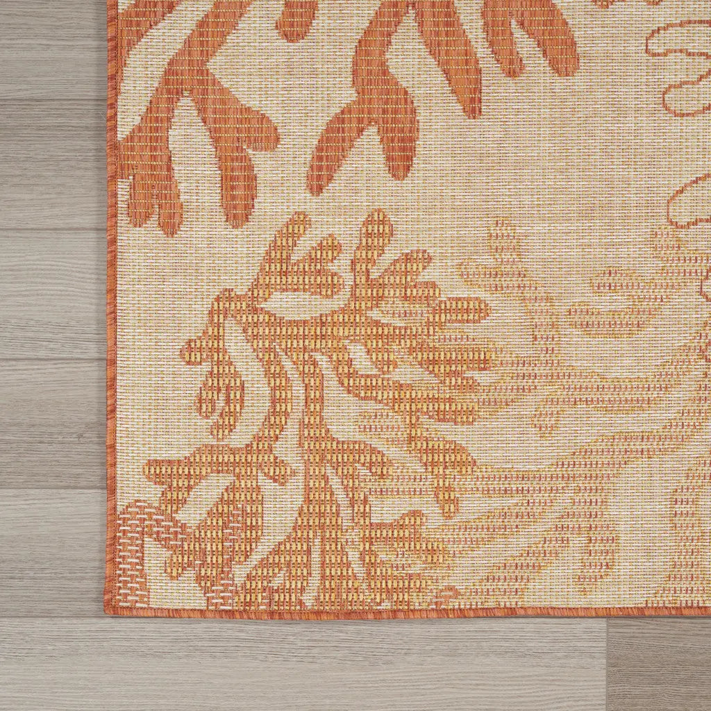 4' X 6' Coral And Beige Nautical Indoor Outdoor Area Rug Homeroots Outdoor