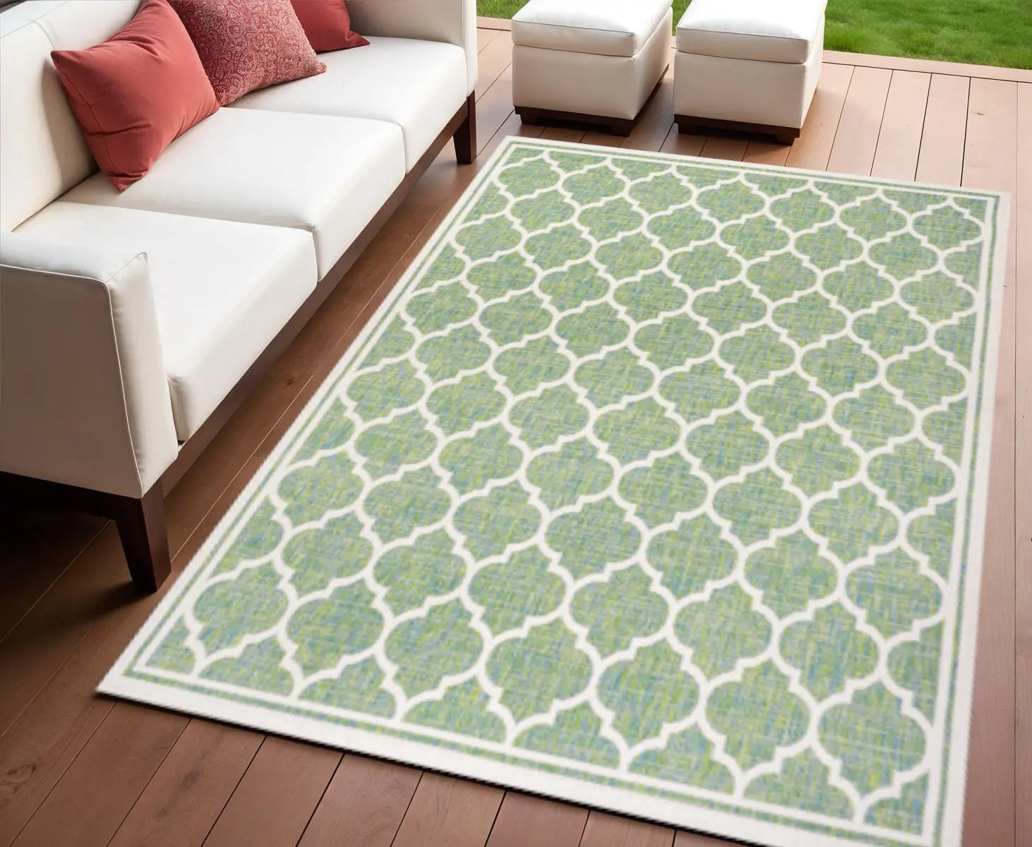 4' X 6' Cream And Green Geometric Indoor Outdoor Area Rug Homeroots Outdoor