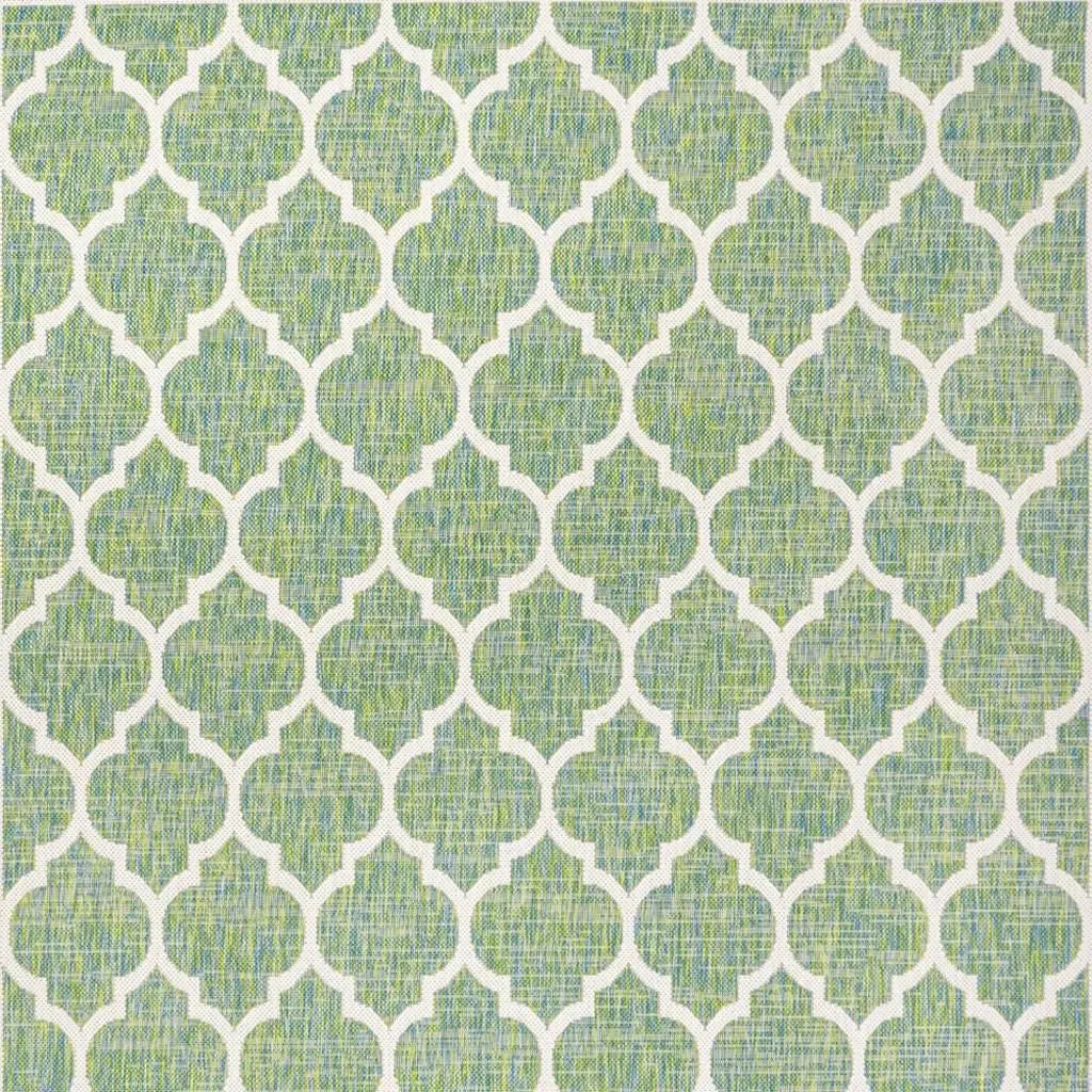 4' X 6' Cream And Green Geometric Indoor Outdoor Area Rug Homeroots Outdoor
