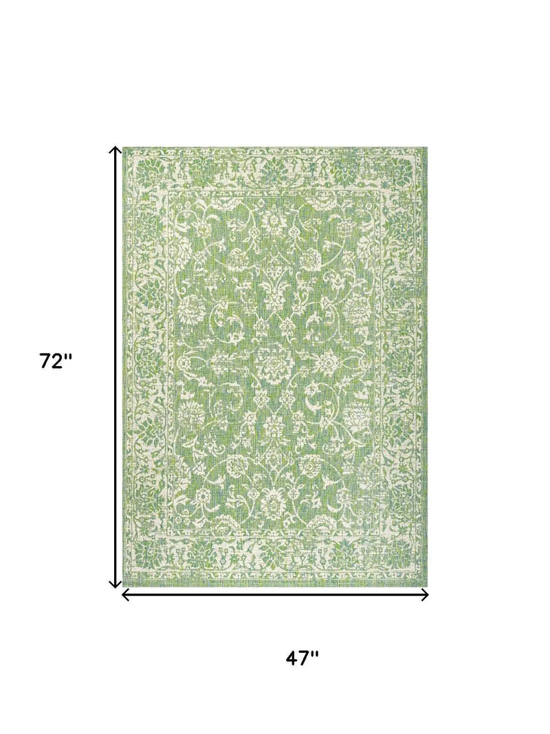 4' X 6' Cream And Green Medallion Indoor Outdoor Area Rug Homeroots Outdoor