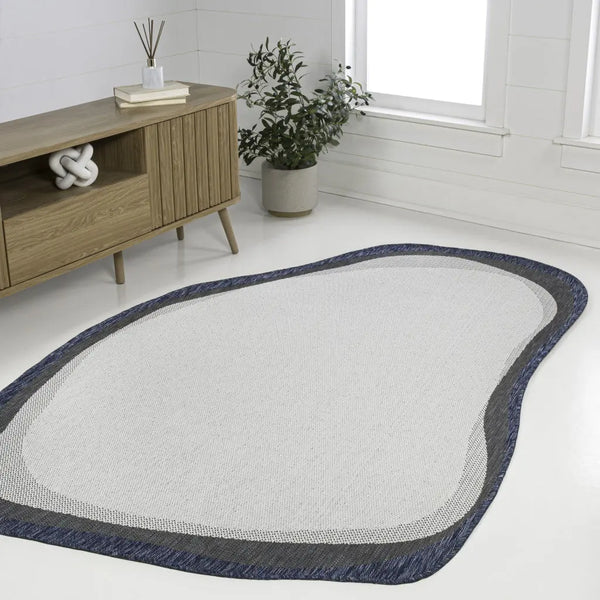 4' X 6' Cream And Navy Blue Abstract Indoor Outdoor Area Rug Homeroots Outdoor