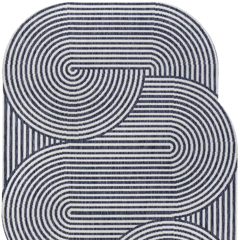 4' X 6' Cream And Navy Blue Abstract Indoor Outdoor Area Rug Homeroots Outdoor
