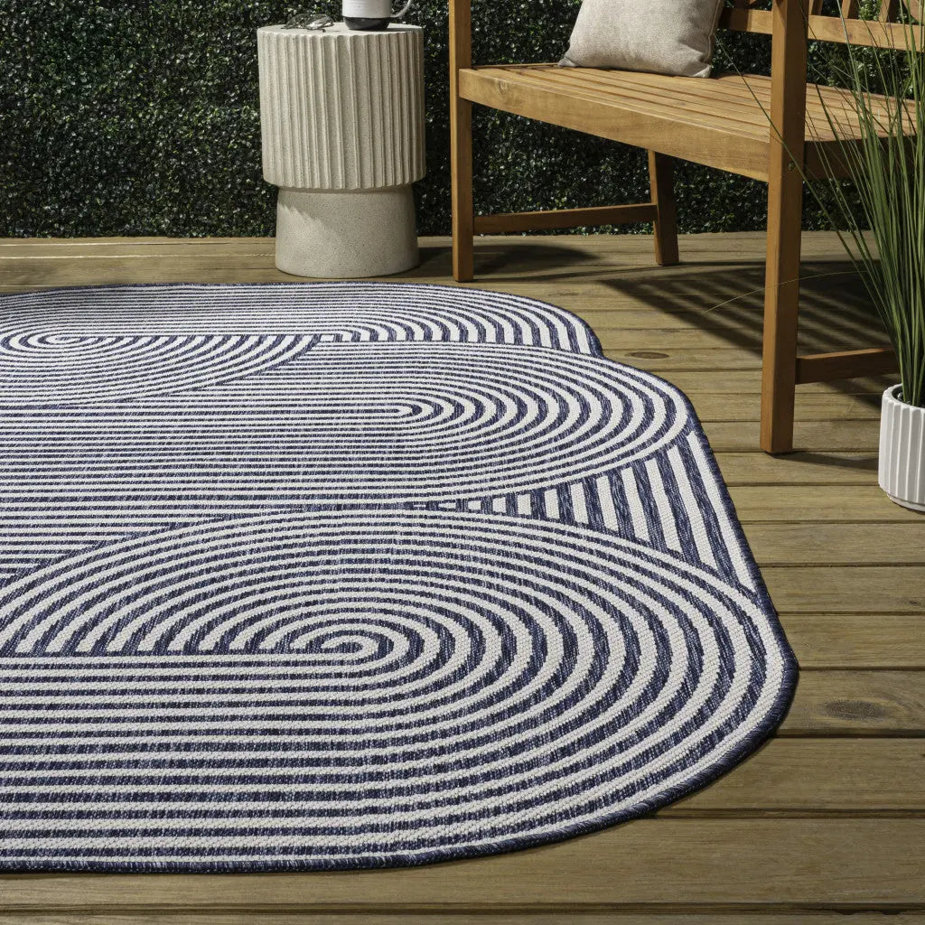 4' X 6' Cream And Navy Blue Abstract Indoor Outdoor Area Rug Homeroots Outdoor