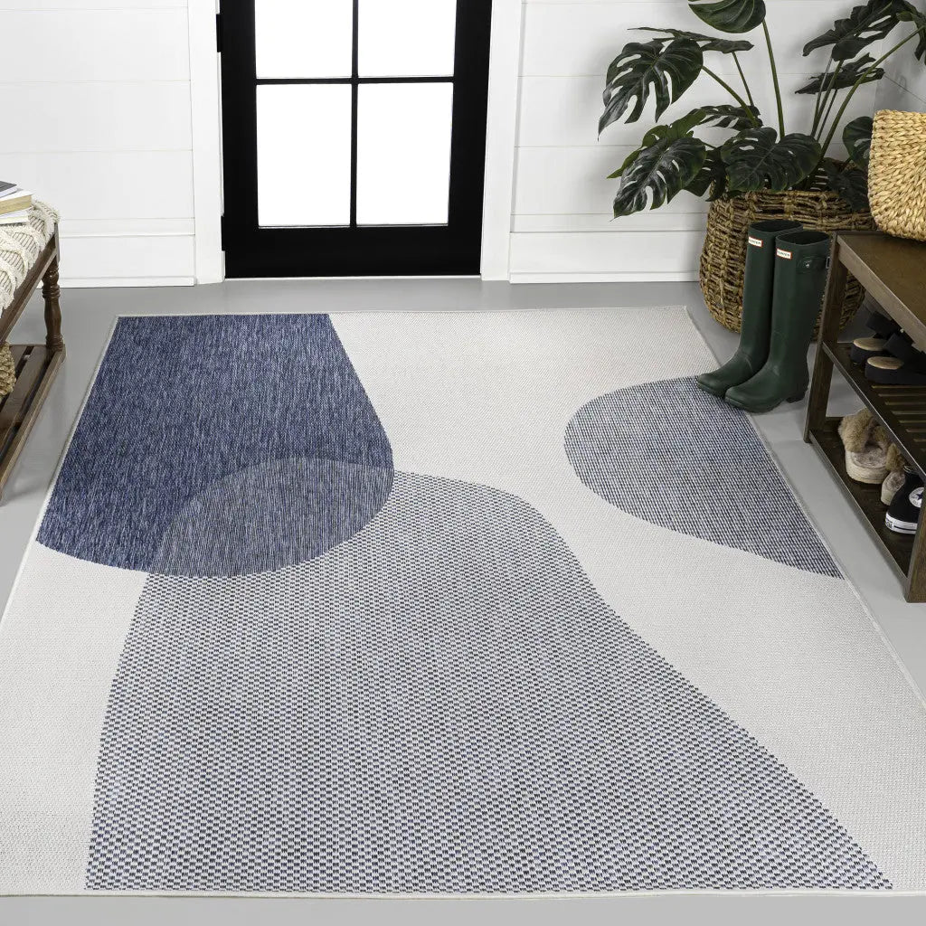 4' X 6' Cream And Navy Blue Geometric Indoor Outdoor Area Rug Homeroots Outdoor