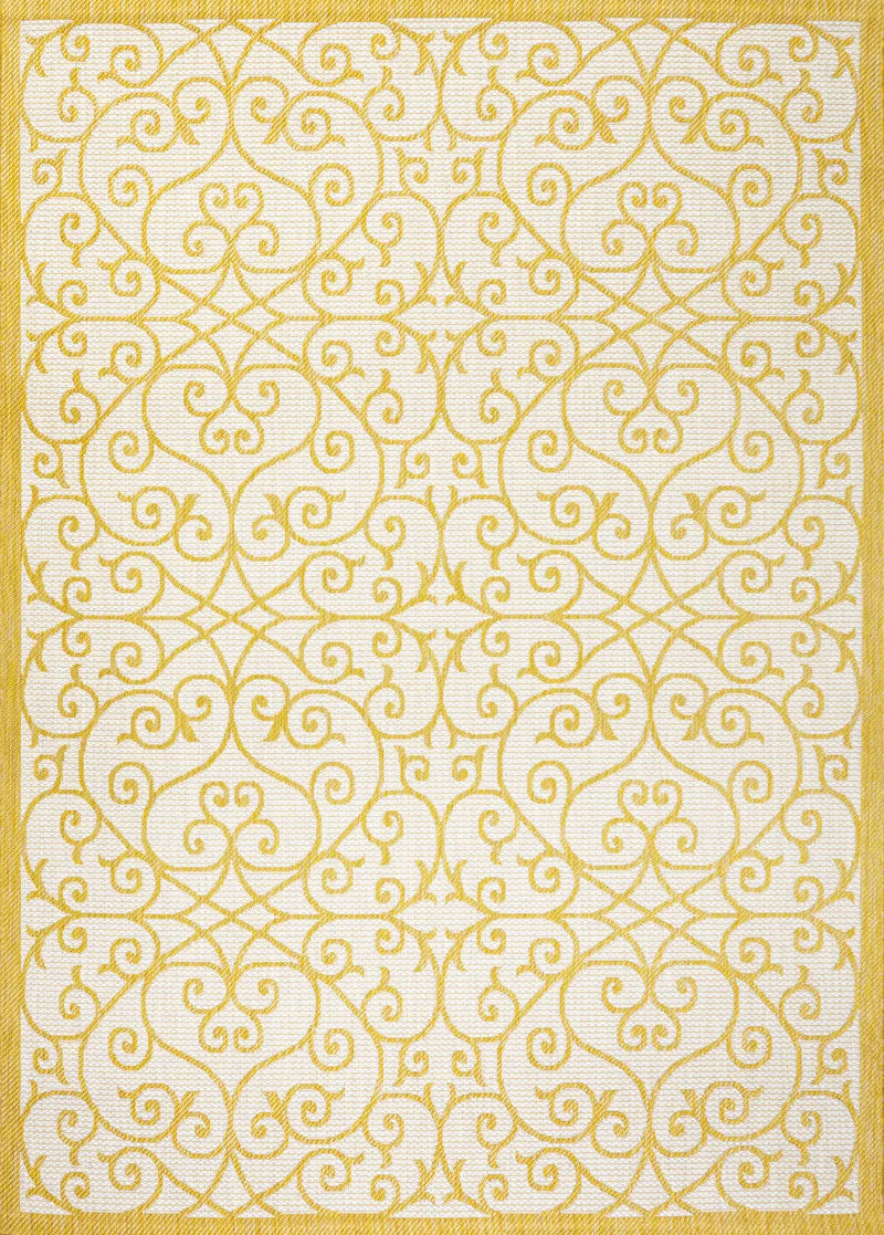 4' X 6' Cream And Yellow Geometric Indoor Outdoor Area Rug Homeroots Outdoor
