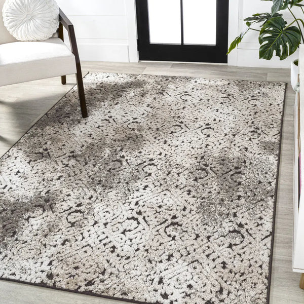 4' X 6' Cream Beige And Dark Gray Abstract Indoor Outdoor Area Rug - GreatEagleInc
