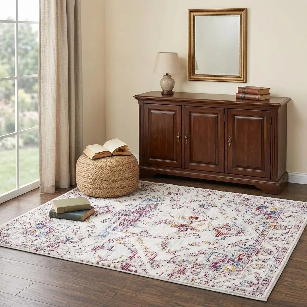 4' X 6' Cream Blue Rust And Gold Oriental Area Rug Homeroots Home Decor
