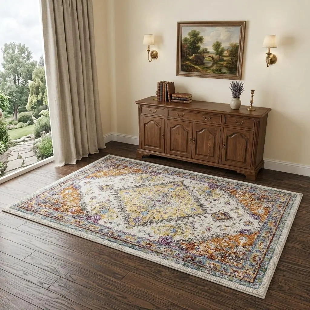 4' X 6' Cream Rust Gold And Blue Diamond Area Rug Homeroots Home Decor