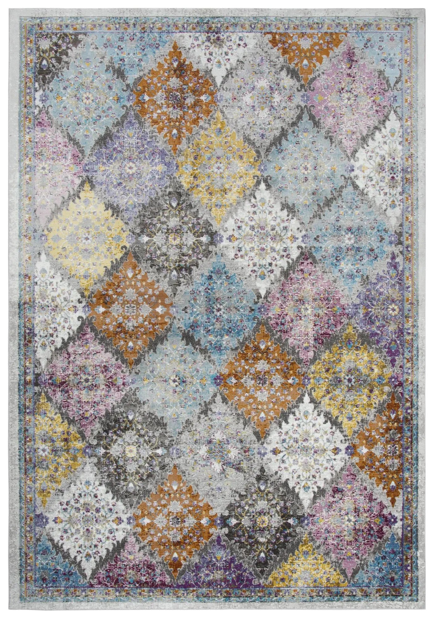 4' X 6' Cream Rust Gold And Blue Diamond Area Rug Homeroots Home Decor