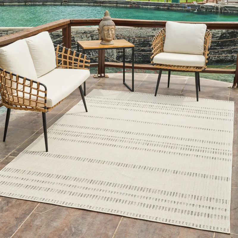 4' X 6' Cream and Beige Striped Distressed Indoor Outdoor Area Rug Homeroots Outdoor