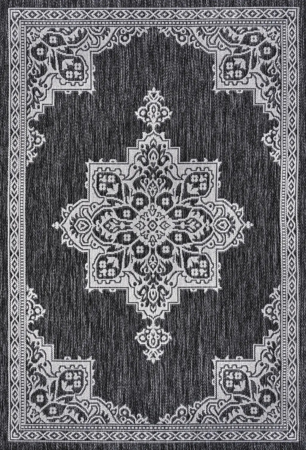4' X 6' Dark Gray And Cream Medallion Indoor Outdoor Area Rug Homeroots Outdoor