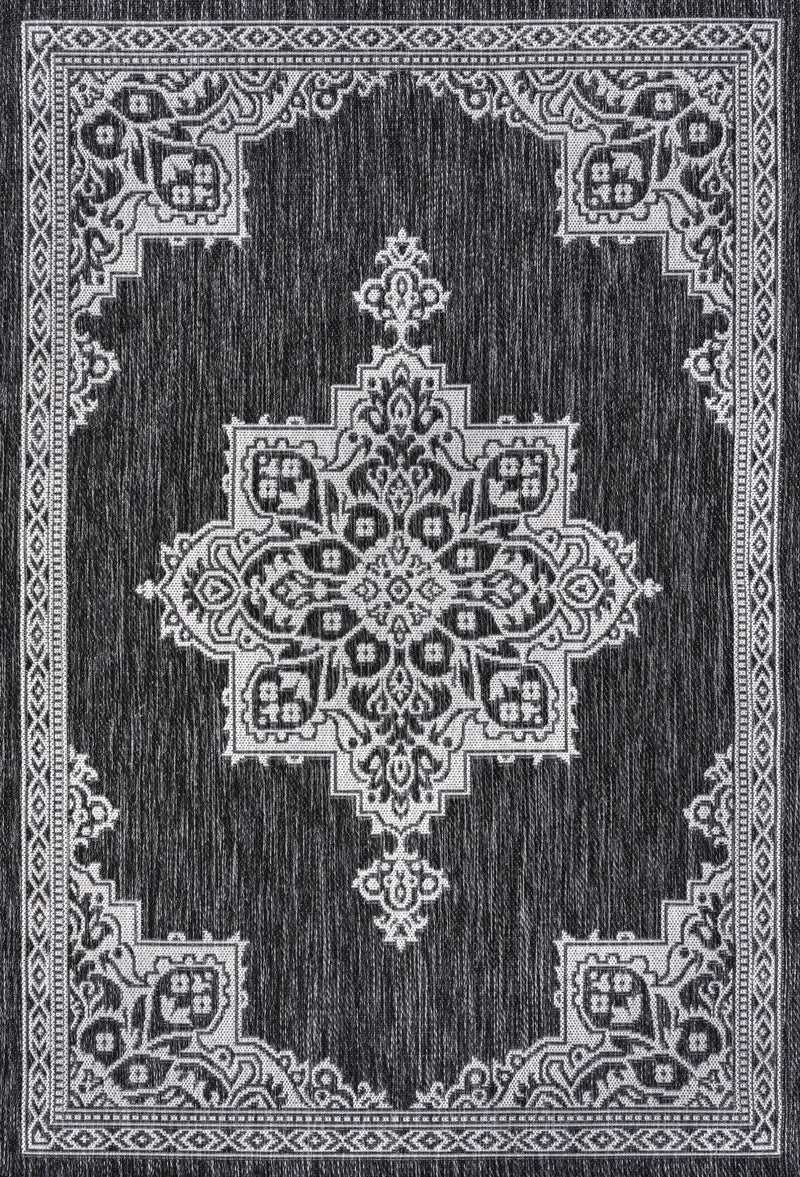 4' X 6' Dark Gray And Cream Medallion Indoor Outdoor Area Rug Homeroots Outdoor