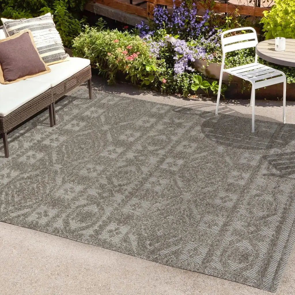 4' X 6' Dark Gray And Ivory Moroccan Indoor Outdoor Area Rug - GreatEagleInc