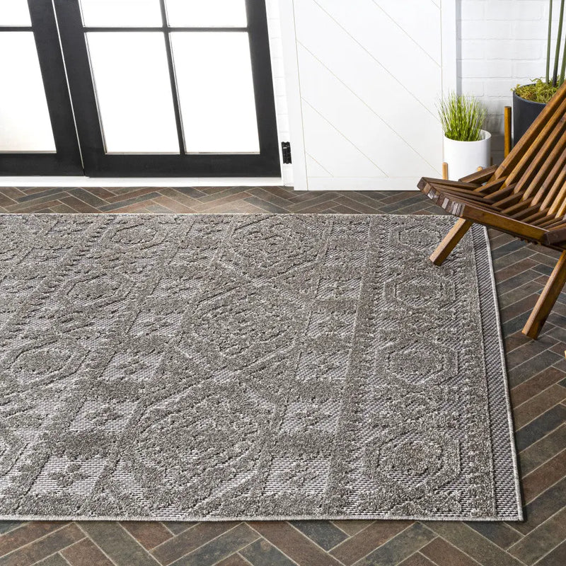4' X 6' Dark Gray And Ivory Moroccan Indoor Outdoor Area Rug - GreatEagleInc