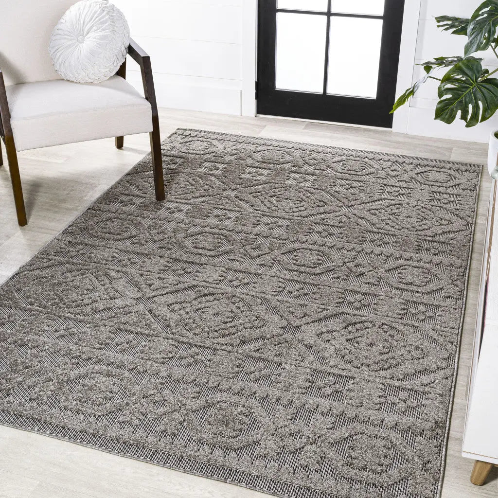 4' X 6' Dark Gray And Ivory Moroccan Indoor Outdoor Area Rug - GreatEagleInc