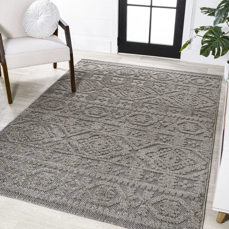 4' X 6' Dark Gray And Ivory Moroccan Indoor Outdoor Area Rug - GreatEagleInc