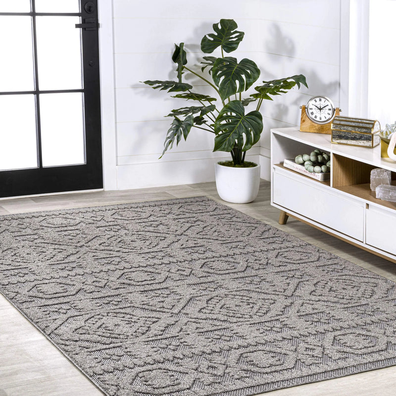 4' X 6' Dark Gray And Ivory Moroccan Indoor Outdoor Area Rug - GreatEagleInc