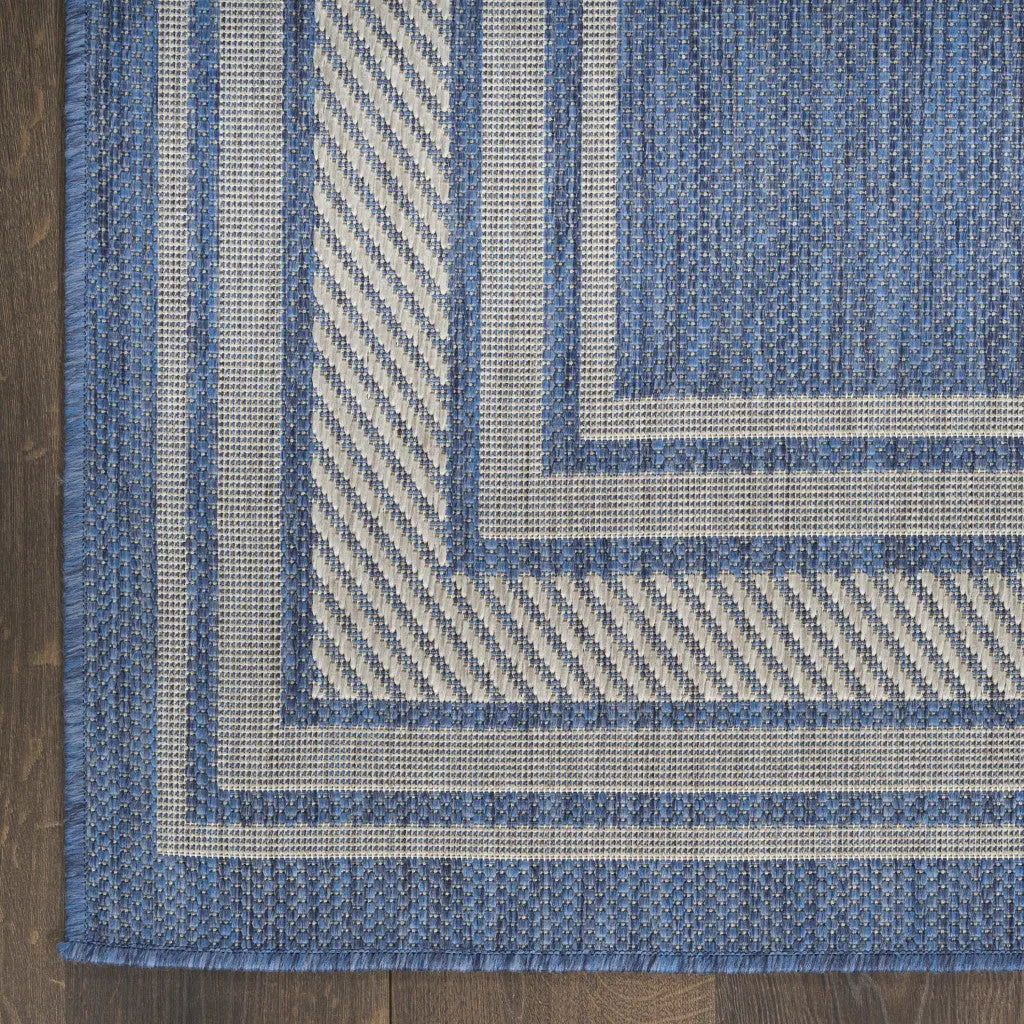 4' X 6' Denim Blue And Ivory Geometric Indoor Outdoor Area Rug Homeroots Outdoor