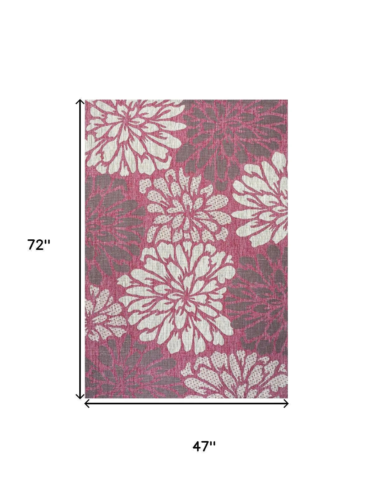 4' X 6' Fuchsia And Light Gray Floral Indoor Outdoor Area Rug Homeroots Outdoor