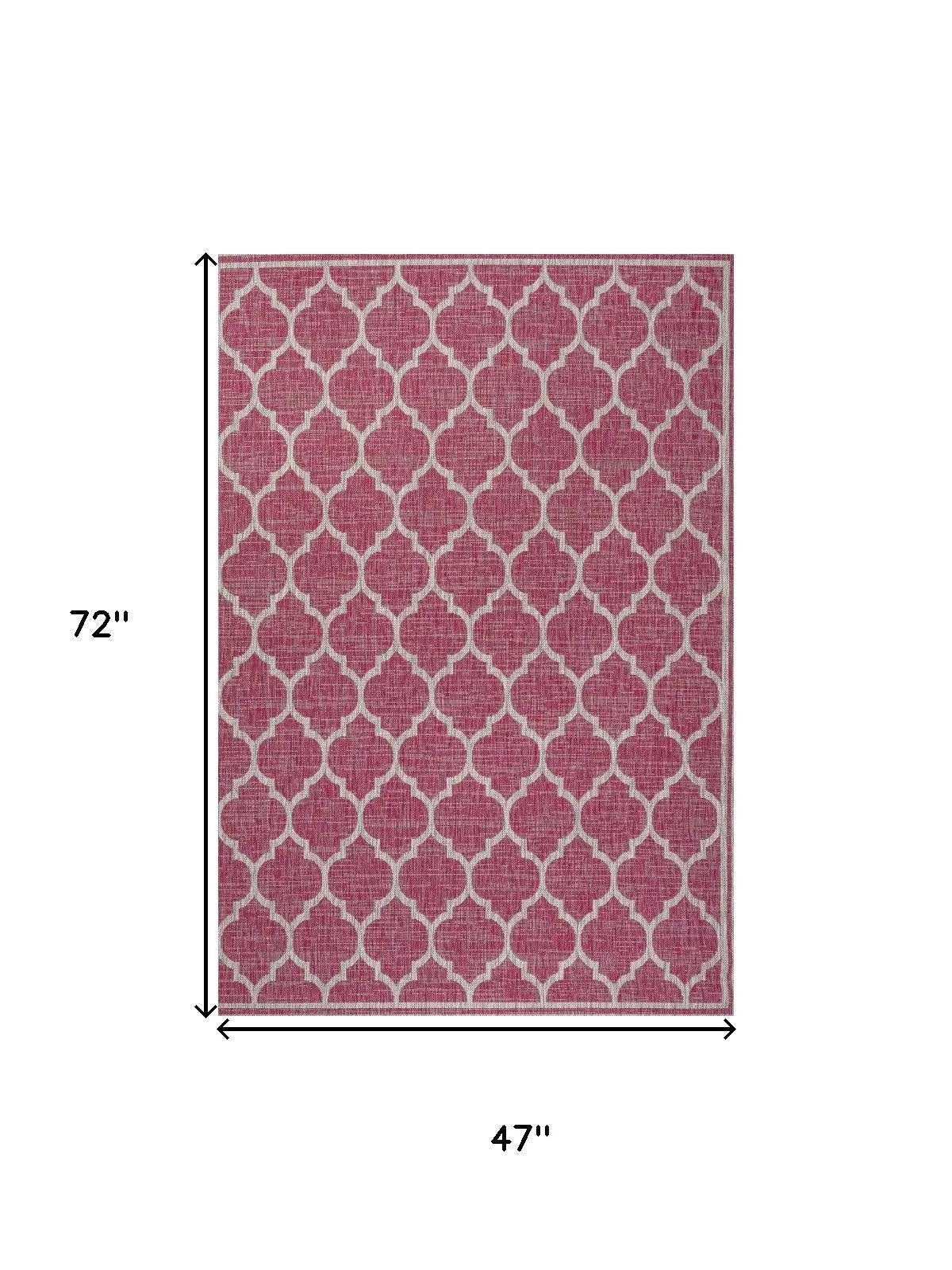 4' X 6' Fuchsia And Light Gray Geometric Indoor Outdoor Area Rug Homeroots Outdoor