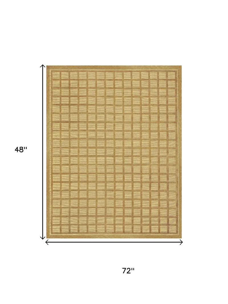 4' X 6' Gold And Brown Wool Geometric Hand Knotted Area Rug Homeroots Home Decor