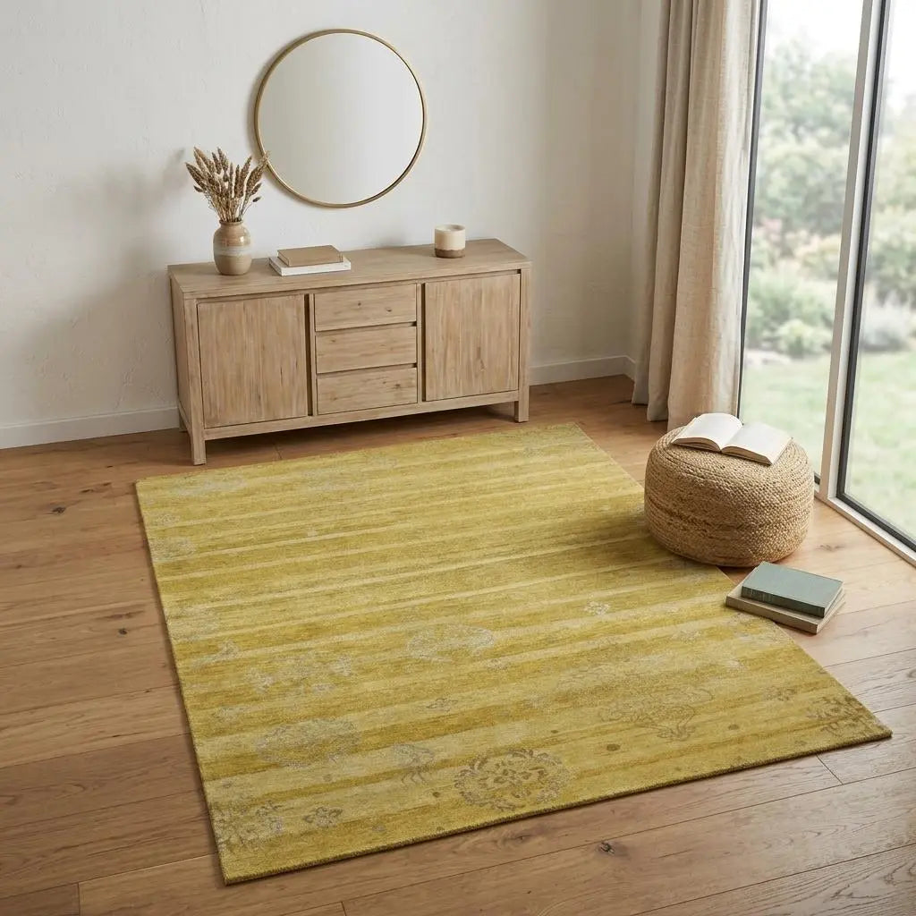 4' X 6' Gold And Yellow Striped Hand Knotted Area Rug Homeroots Home Decor