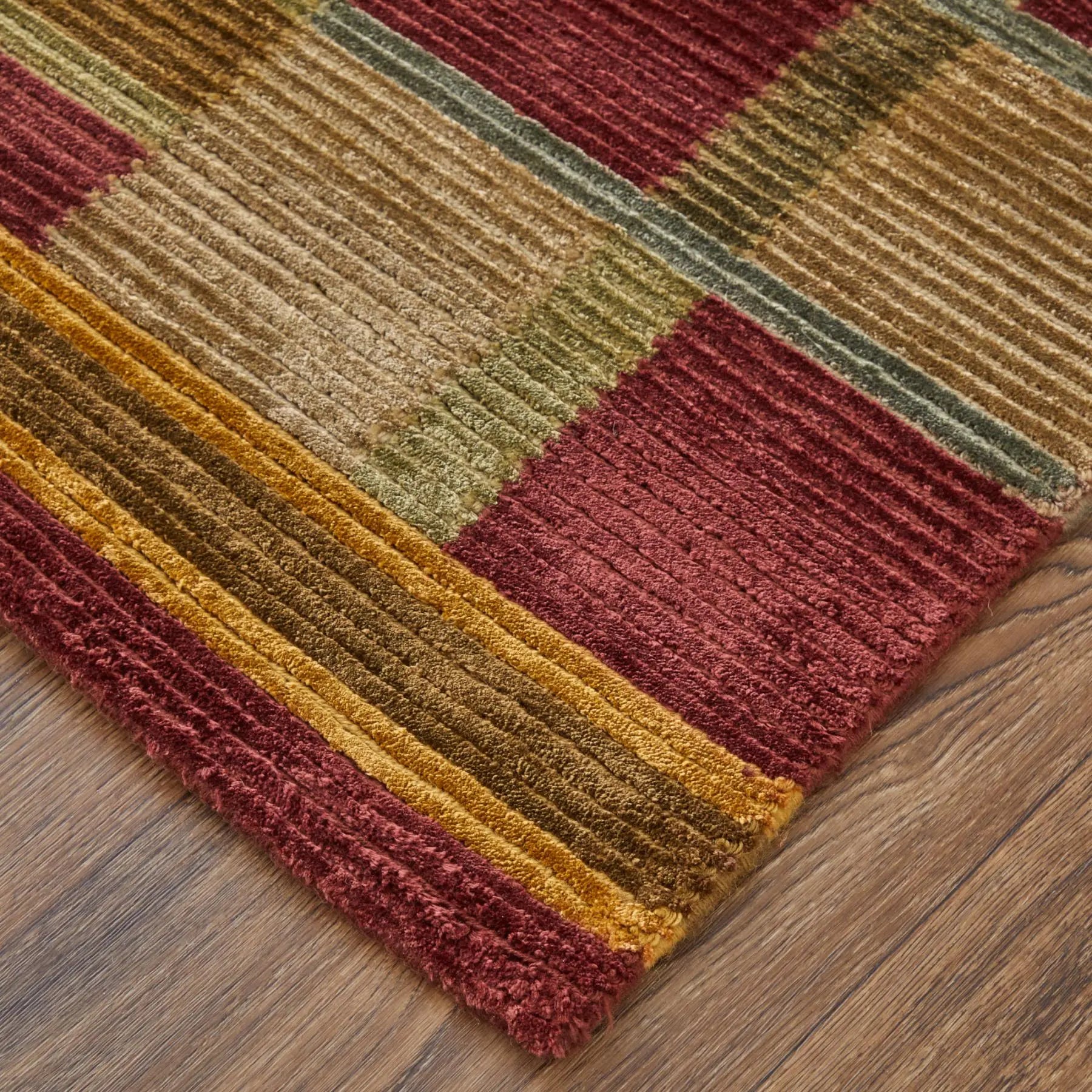 4' X 6' Gold Green And Red Striped Hand Knotted Area Rug Homeroots Home Decor