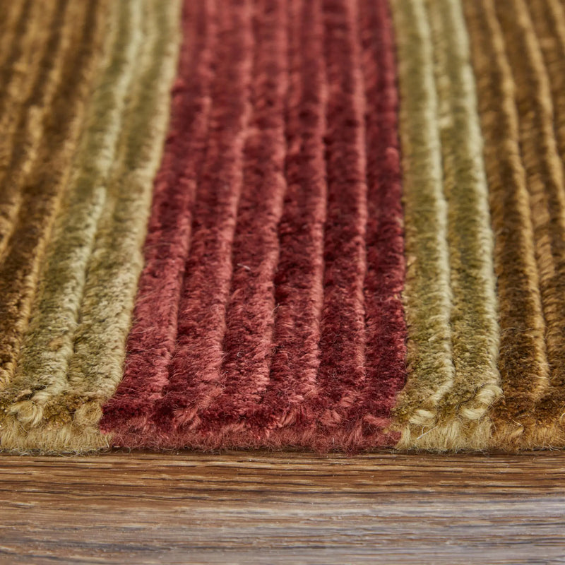 4' X 6' Gold Green And Red Striped Hand Knotted Area Rug Homeroots Home Decor