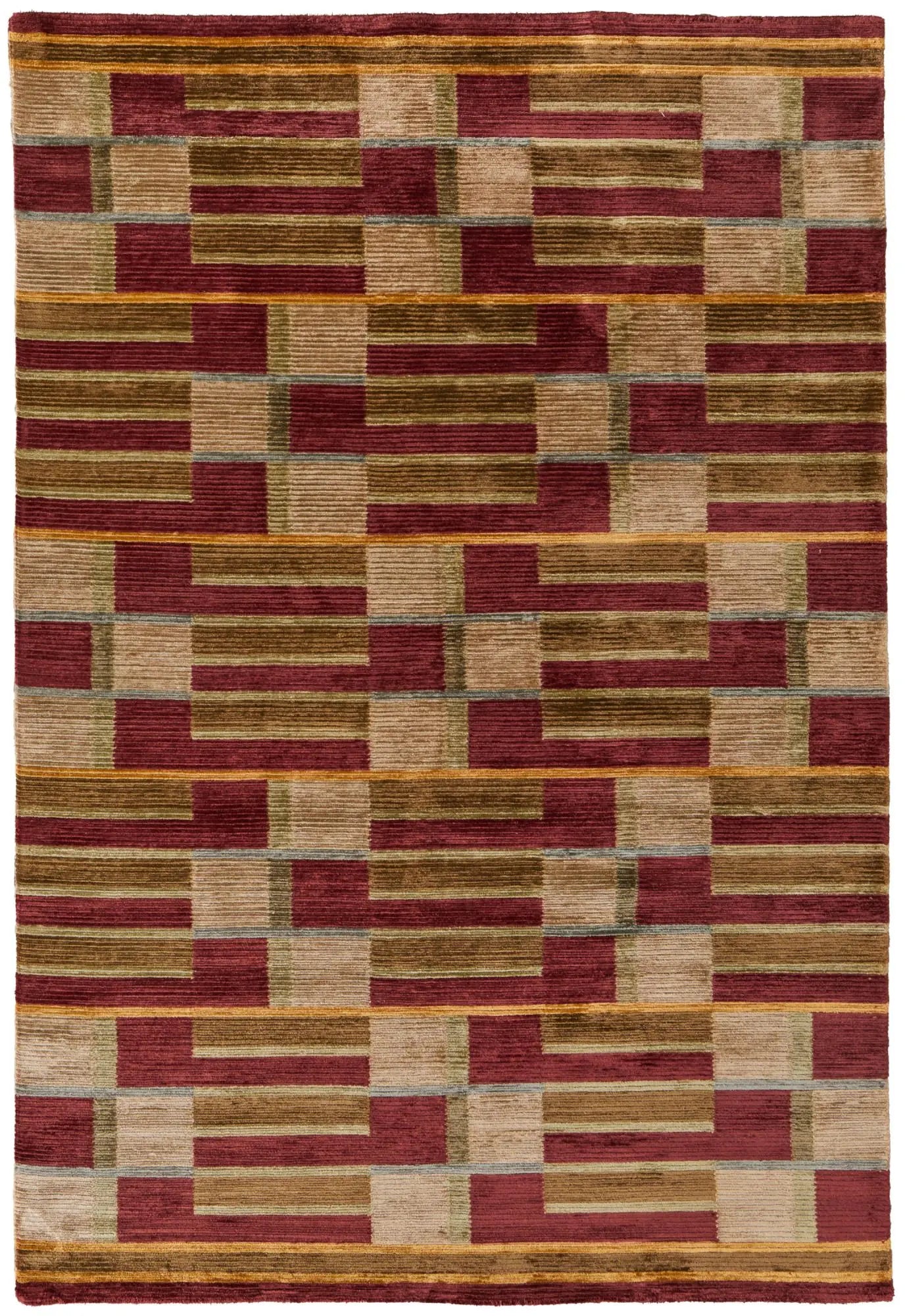 4' X 6' Gold Green And Red Striped Hand Knotted Area Rug Homeroots Home Decor