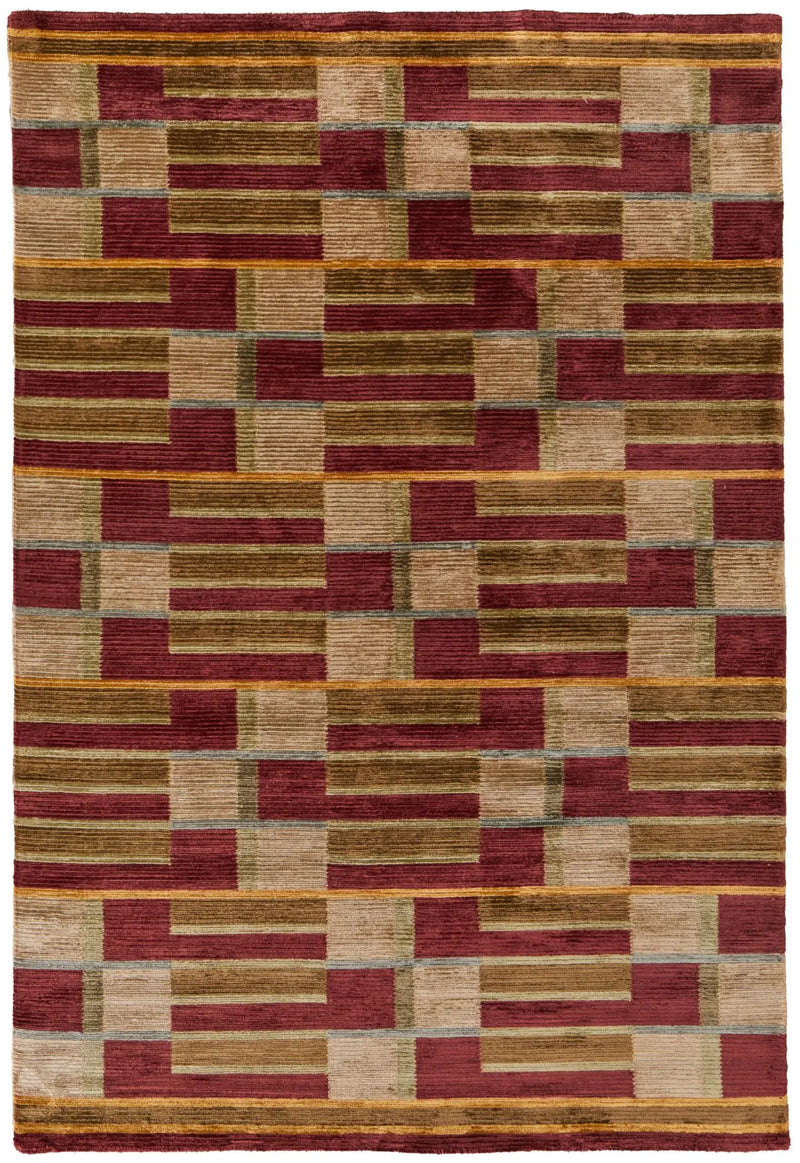 4' X 6' Gold Green And Red Striped Hand Knotted Area Rug Homeroots Home Decor