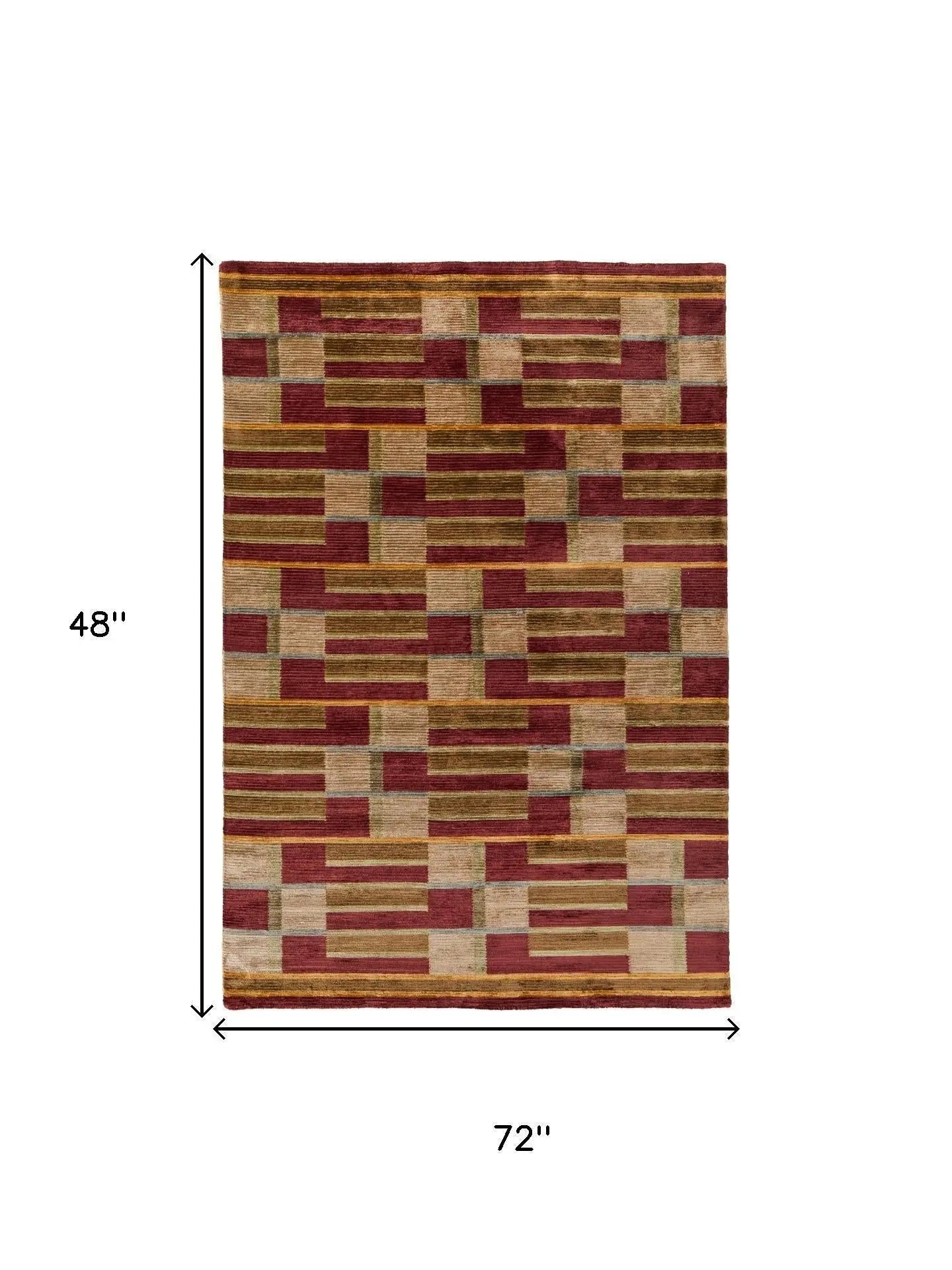 4' X 6' Gold Green And Red Striped Hand Knotted Area Rug Homeroots Home Decor