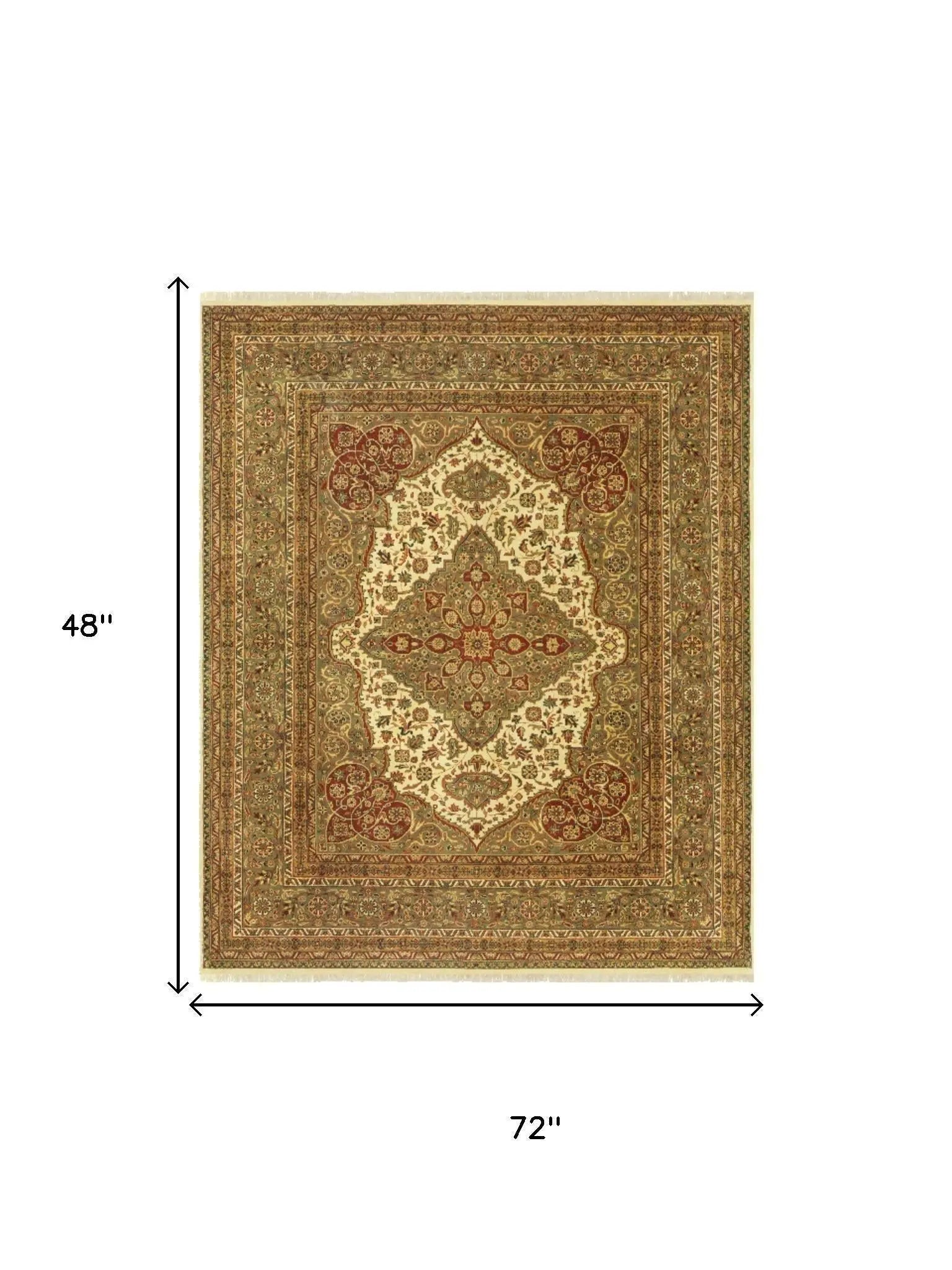 4' X 6' Gold Ivory And Red Wool Oriental Hand Knotted Area Rug With Fringe Homeroots Home Decor