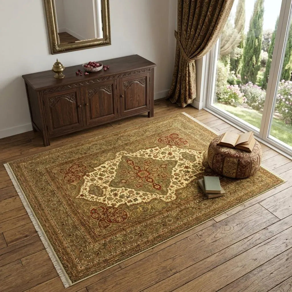 4' X 6' Gold Ivory And Red Wool Oriental Hand Knotted Area Rug With Fringe Homeroots Home Decor