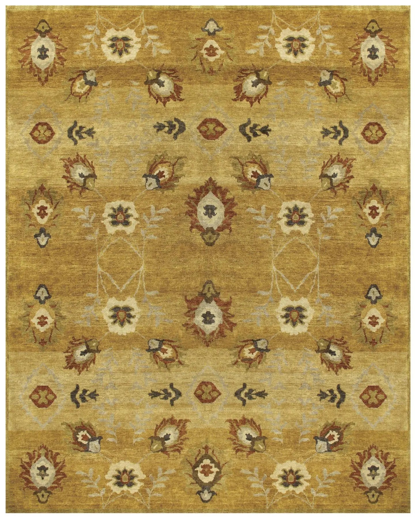 4' X 6' Gold Tan And Red Wool Floral Hand Knotted Area Rug Homeroots Home Decor