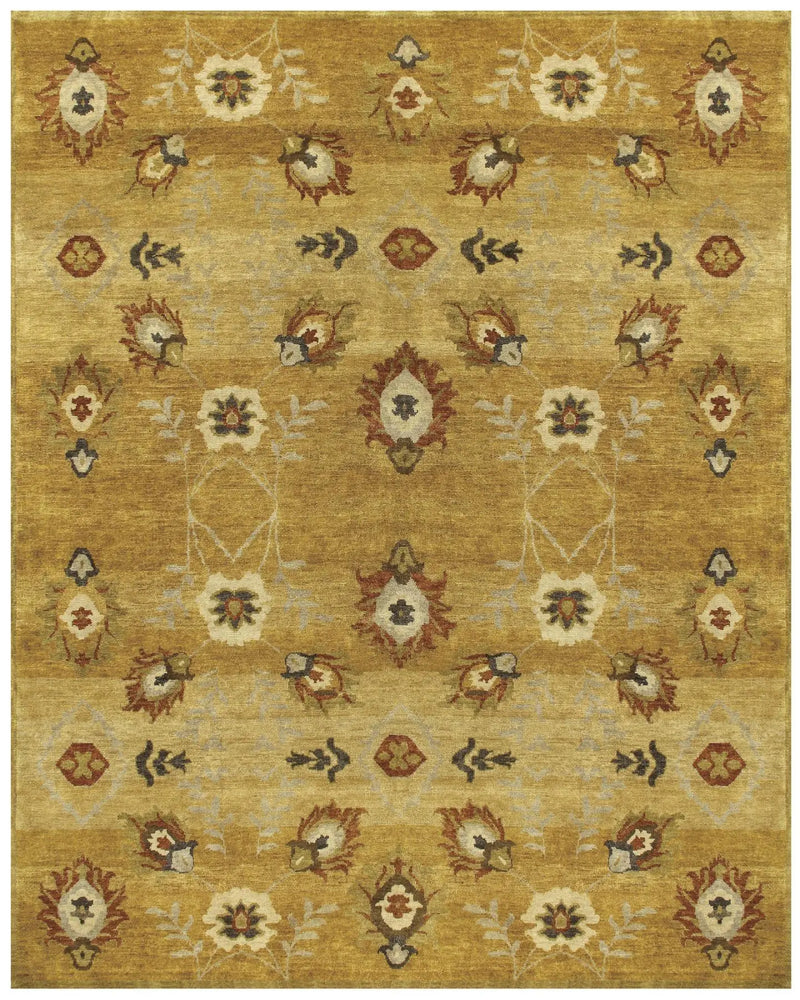 4' X 6' Gold Tan And Red Wool Floral Hand Knotted Area Rug Homeroots Home Decor